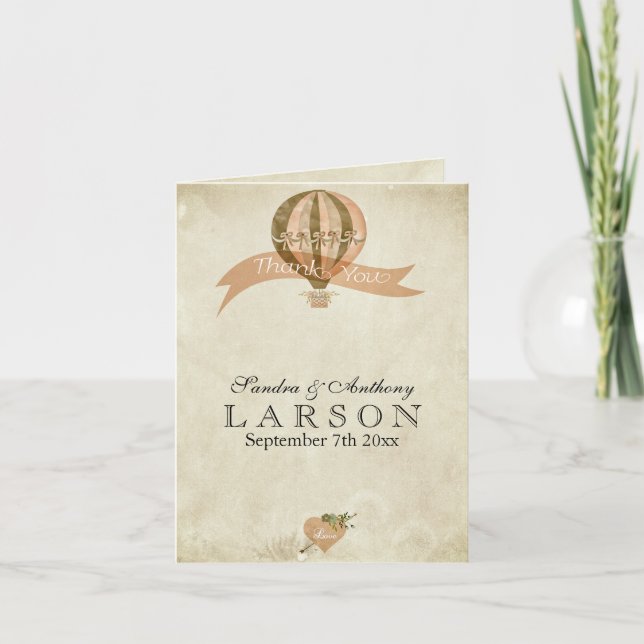 Cartão De Agradecimento Obrigado do casamento do balão de ar quente do (Frente)