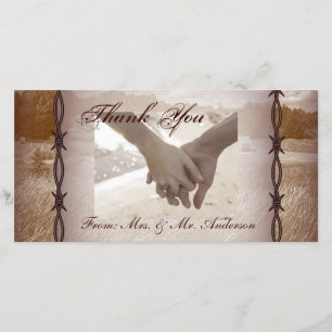 Cartão De Agradecimento obrigado do casamento do país ocidental do arame