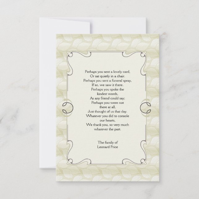 Cartão De Agradecimento Obrigado do falecimento das folhas você Notecard (Frente)