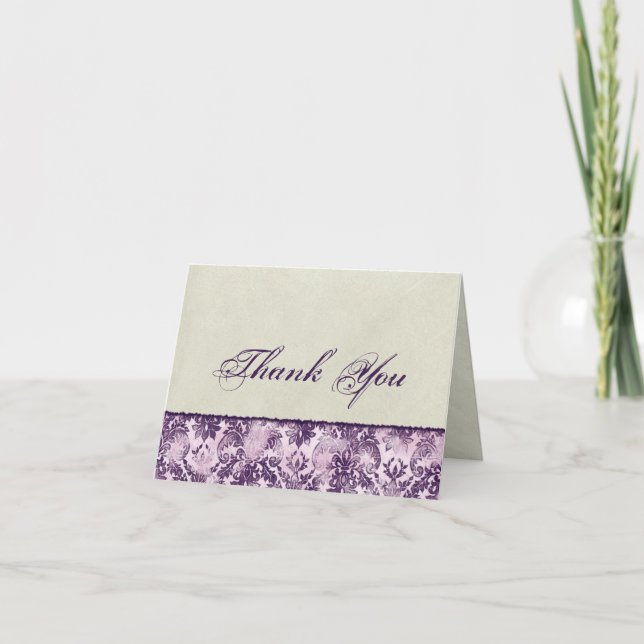 Cartão De Agradecimento Obrigado do Lilac de Fleur di Lys Damasco você (Frente)