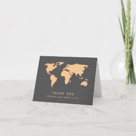 Cartão De Agradecimento Obrigado do mapa do mundo das cinzas alaranjadas e