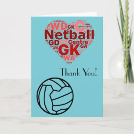 Cartão De Agradecimento Obrigado do Netball do design do coração do amor