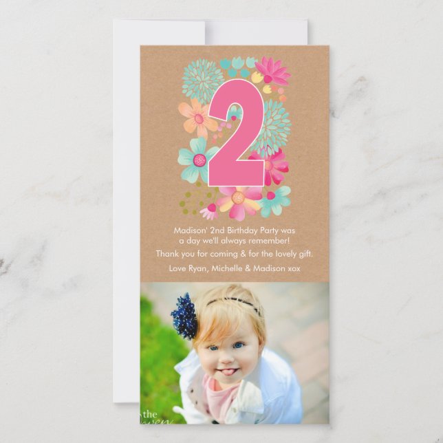 Cartão De Agradecimento Obrigado do número 2 do segundo aniversário das (Frente)