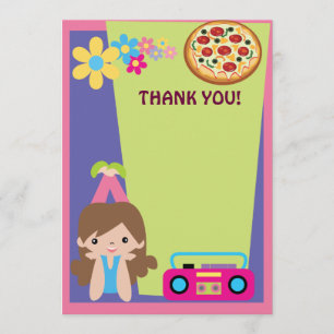 Cartão De Agradecimento Obrigado do partido da pizza da menina você
