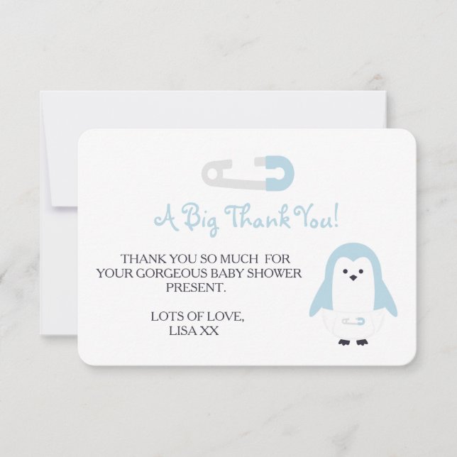 Cartão De Agradecimento Obrigado do pinguim dos azuis bebés você (Frente)