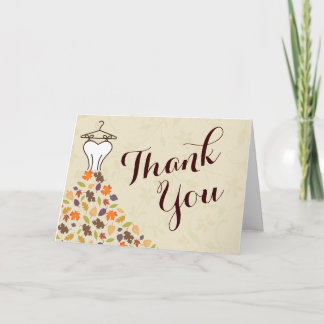 Cartão De Agradecimento Obrigado do vestido de casamento das folhas de