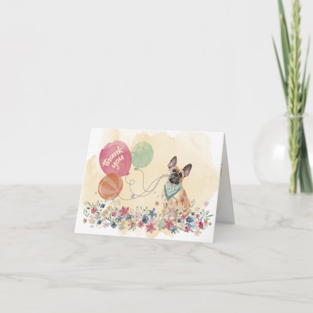 Cartão De Agradecimento Obrigado do You & French Buldogue e balões (Frente)