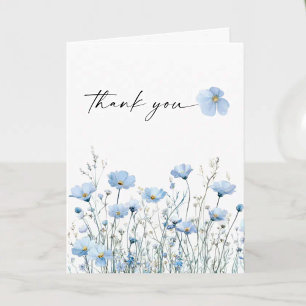 Cartão De Agradecimento Obrigado Dobrado Amor em Flor Chá de Noiva Azul