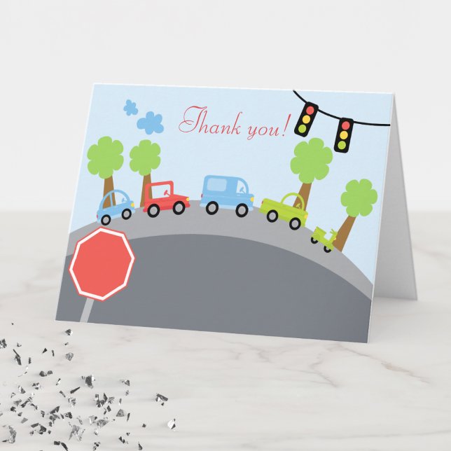 Cartão De Agradecimento Obrigado dobrado carros do zumbido do zumbido você (Transportation Thank You Note Card)