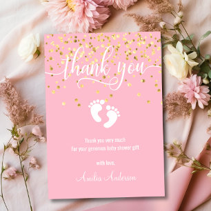 Cartão De Agradecimento OBRIGADO Dourado cor-de-rosa VOCÊ FOTO da menina