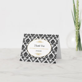 Cartão De Agradecimento Obrigado Dourado de Casamento tema damasco preto e
