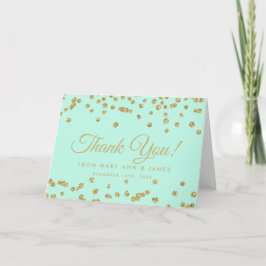 Cartão De Agradecimento "Obrigado", Dourado Faux Glitter Confetti Mint Gre