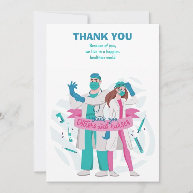 Cartão De Agradecimento Obrigado, doutor e enfermeira. (Frente)