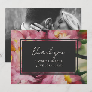 Cartão De Agradecimento Obrigado Dramático Casamento Foto Floral Rosa