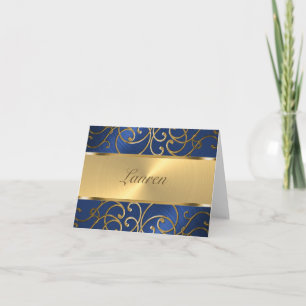 Cartão De Agradecimento Obrigado Elegante Blue e Dourado Filigree
