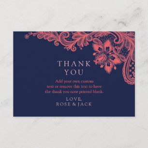 Cartão De Agradecimento Obrigado elegante do marinho & do casamento do