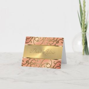 Cartão De Agradecimento Obrigado Elegante Peach e Dourado Filigree