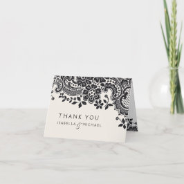 Cartão De Agradecimento Obrigado elegante preto do casamento do laço do