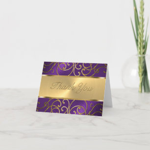 Cartão De Agradecimento Obrigado Elegante Roxo e Dourado Filigree