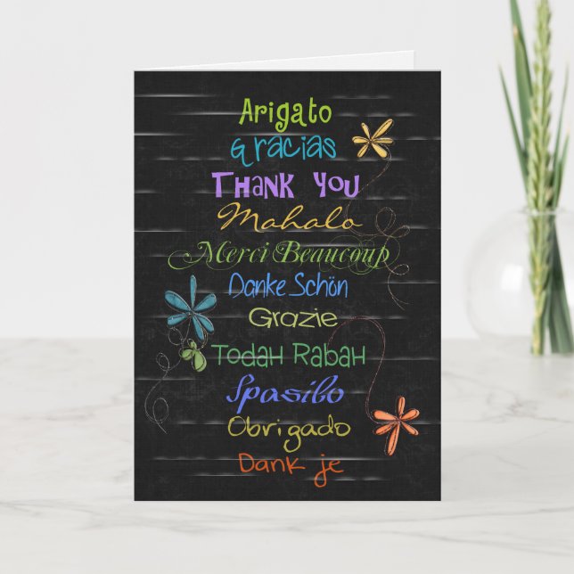 Cartão De Agradecimento Obrigado em idiomas estrangeiros (Frente)