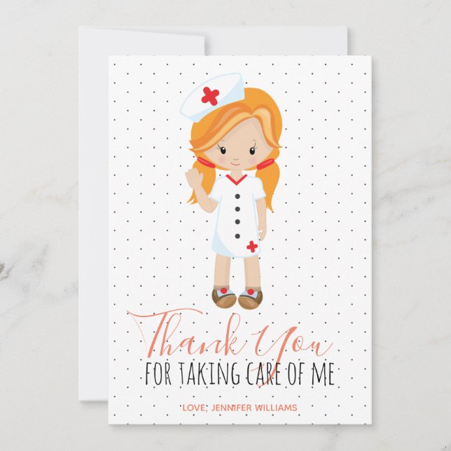 Cartão De Agradecimento Obrigado Enfermeira Ginger Bolinhas Roxo Script (Frente)