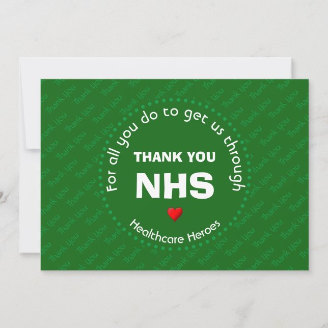 Cartão De Agradecimento Obrigado Enfermeiras NHS Heroes da Saúde GREEN (Frente)