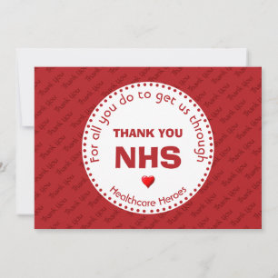 Cartão De Agradecimento Obrigado Enfermeiras NHS Heroes da Saúde RED