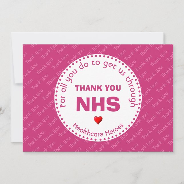 Cartão De Agradecimento Obrigado Enfermeiras NHS Heroes de Saúde PINK (Frente)