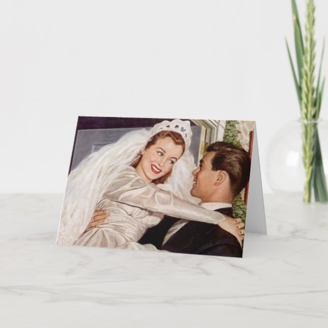 Cartão De Agradecimento Obrigado exaltado feliz retro do casal do (Frente)