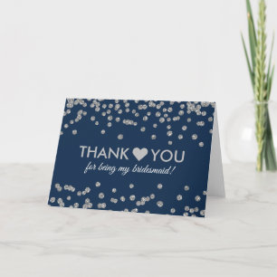 Cartão De Agradecimento Obrigado Faux Glitter Confete Azul Marinho Prata