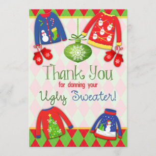 Cartão De Agradecimento Obrigado feio festivo do partido da camisola do