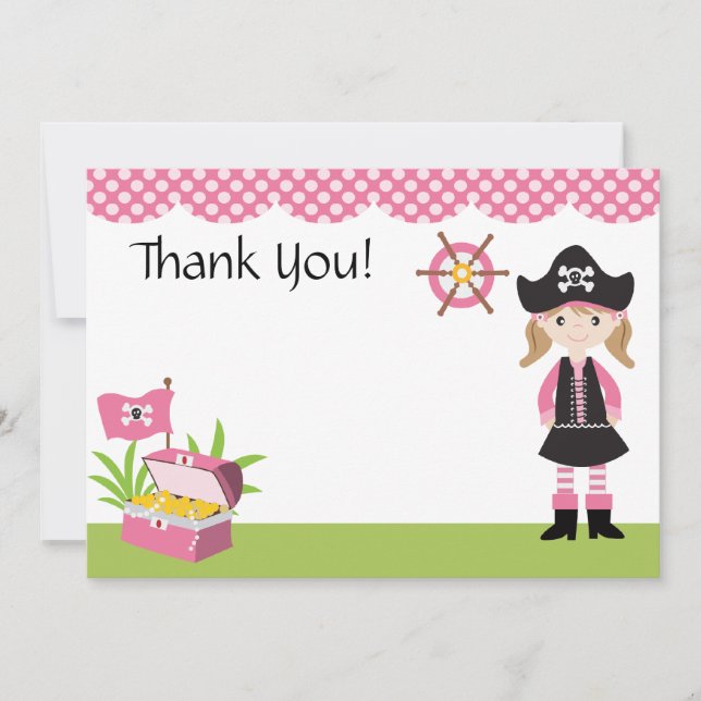 Cartão De Agradecimento Obrigado feito sob encomenda do pirata da menina (Frente)
