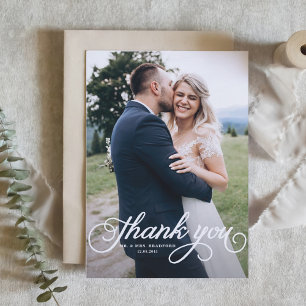 Cartão De Agradecimento Obrigado feminino branco do casamento da foto do
