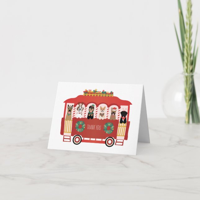 Cartão De Agradecimento Obrigado Feriado de Cães de Natal Trolly (Frente)