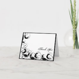 Cartão De Agradecimento Obrigado filigrana branco preto do casamento