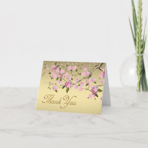 Cartão De Agradecimento Obrigado Flor de Cerejeira Japonesa Rosa e Dourado