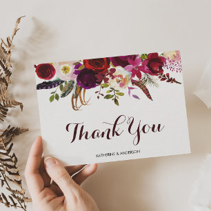 Cartão De Agradecimento Obrigado floral boémio do casamento outono de