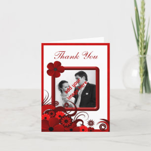 Cartão De Agradecimento Obrigado floral branco vermelho do casamento você