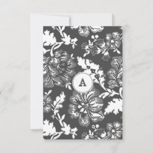 Cartão De Agradecimento Obrigado floral cinzento do vintage Monogrammed
