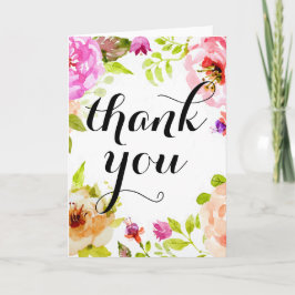 Cartão De Agradecimento Obrigado floral da aguarela cor-de-rosa você