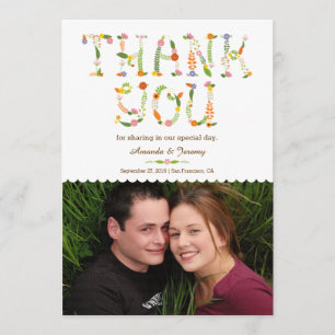 Cartão De Agradecimento Obrigado floral da foto do casamento da floresta