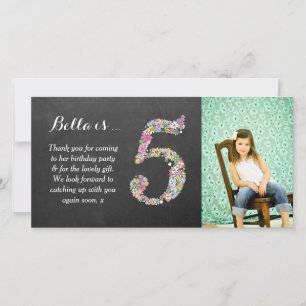 Cartão De Agradecimento Obrigado floral do 5o aniversário das meninas voc
