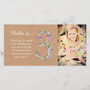 Cartão De Agradecimento Obrigado floral do aniversário de 3 anos das