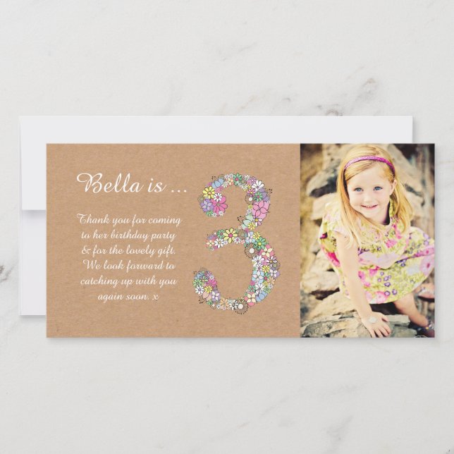 Cartão De Agradecimento Obrigado floral do aniversário de 3 anos das (Frente)