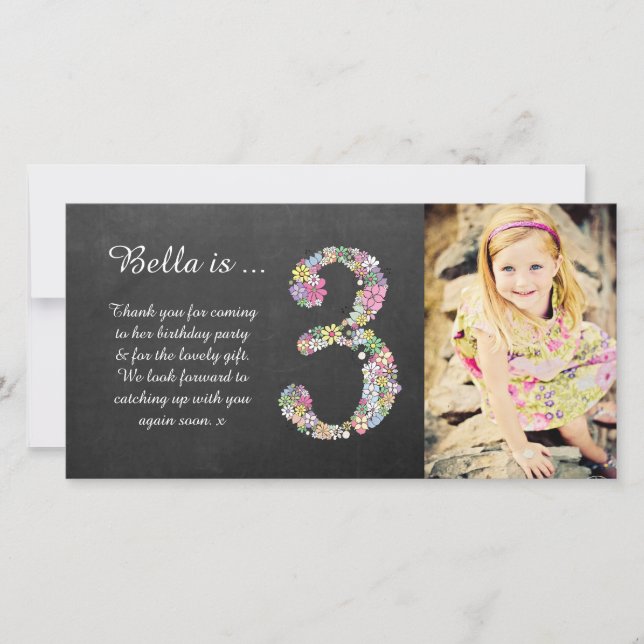 Cartão De Agradecimento Obrigado floral do aniversário de 3 anos das (Frente)