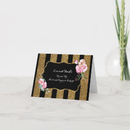 Cartão De Agradecimento Obrigado floral do casamento das listras Dourados