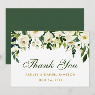 Cartão De Agradecimento Obrigado floral do casamento do ouro verde da