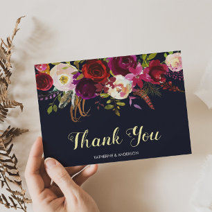 Cartão De Agradecimento Obrigado floral do casamento outono de Marsala do