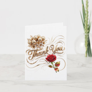 Cartão De Agradecimento Obrigado Floral Dourado com Rosa Vermelha