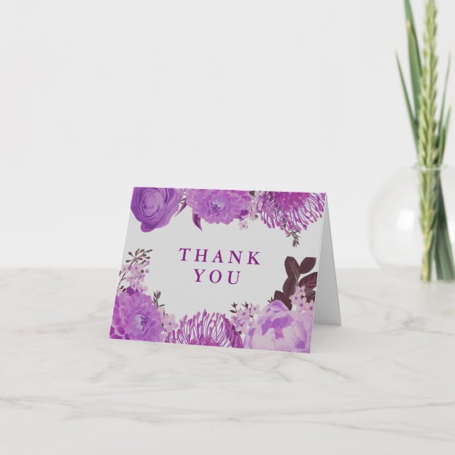 Cartão De Agradecimento Obrigado Floral Roxo Macio (Frente)